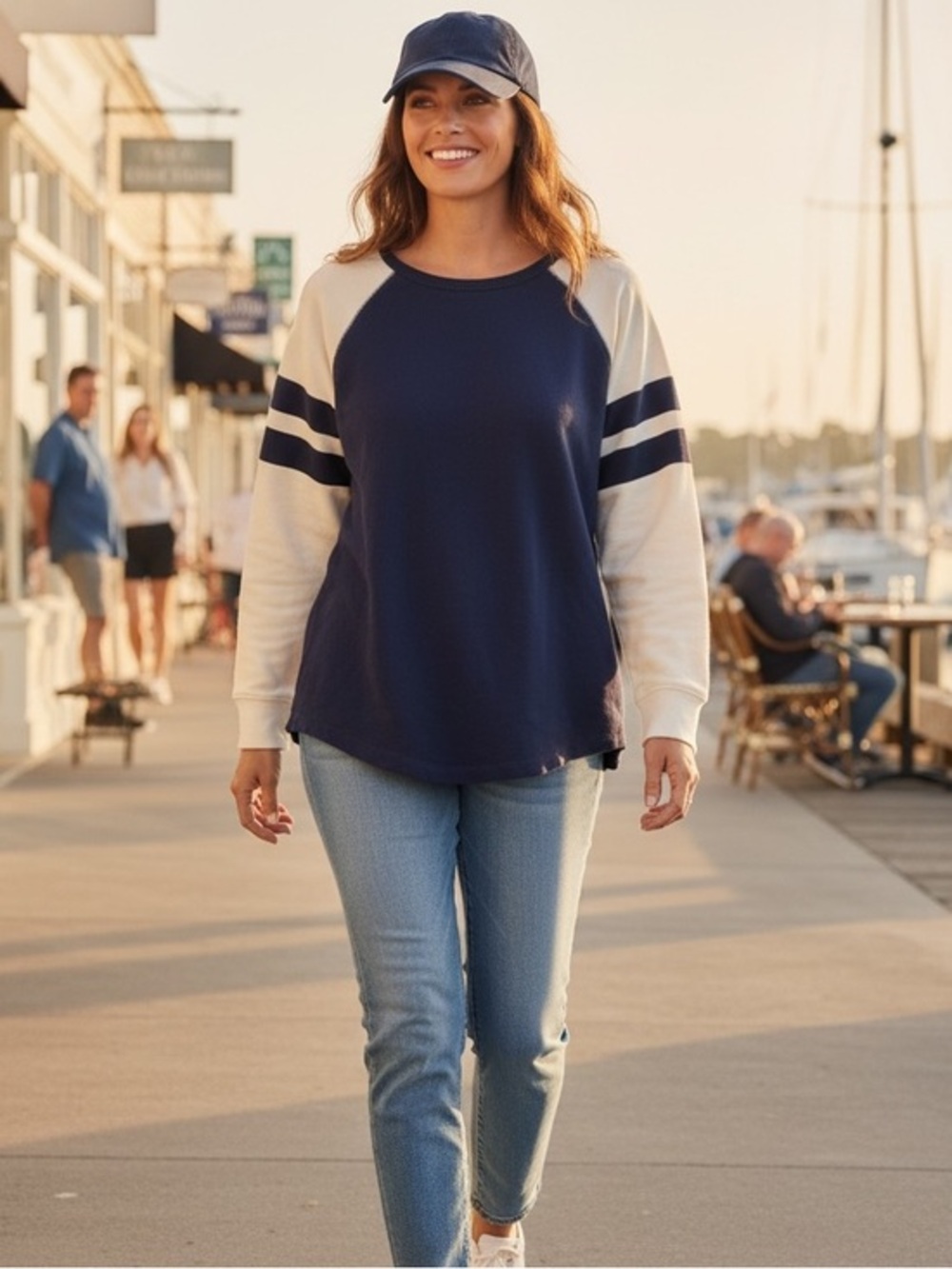 π J.Crew Navy & Ivory Varsity Raglan Sweatshirt Size M